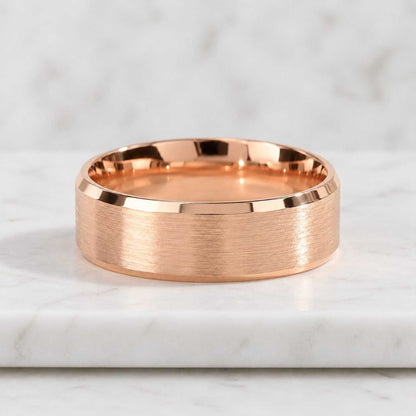 Beveled Edge Wedding Band, 14k Matte Solid Gold Comfort Fit Ring, Anniversary Gift
