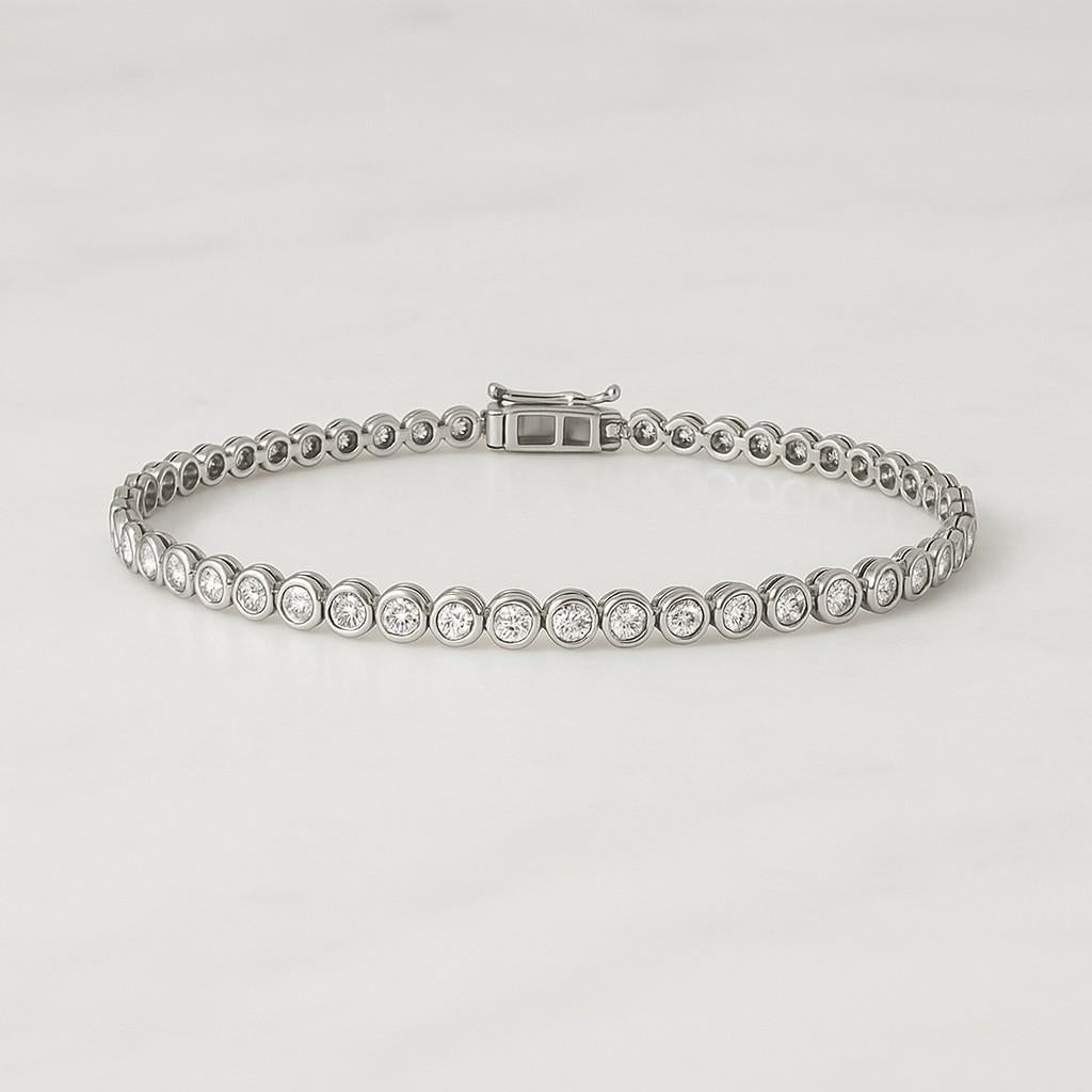 EF-VS Diamond Box Clasp Bridal Bracelet Gift For Her Solid Gold Moissanite Tennis Bracelet, Round Bezel Setting