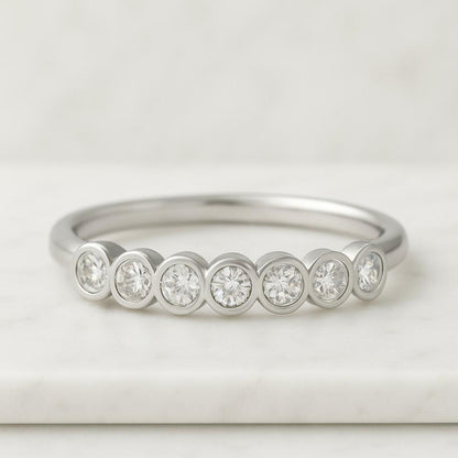 Bezel Set Eternity Minimalist Band Round Cut Colorless Moissanite Band Matching Band