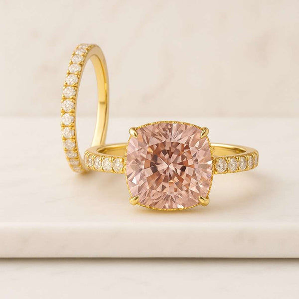 Bezel Milgrain Set Wedding Band Matching Ring Set