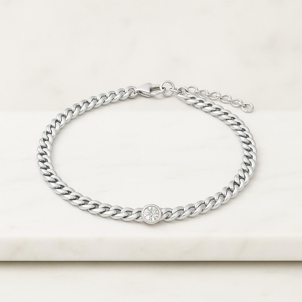 Bezel Moissanite Bracelet CZ Stone Round Cut 18k White Gold Plated Dainty Tennis Bracelet Gift for Her