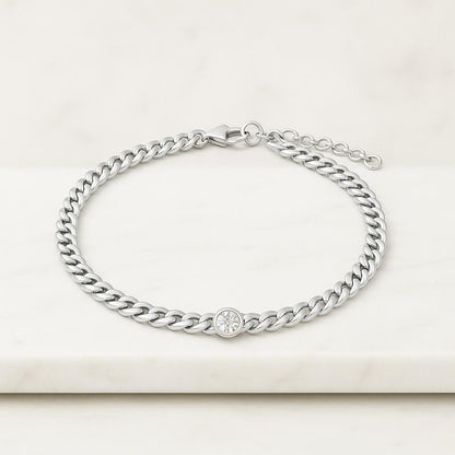 Bezel Moissanite Bracelet CZ Stone Round Cut 18k White Gold Plated Dainty Tennis Bracelet Gift for Her