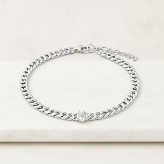 Bezel Moissanite Bracelet CZ Stone Round Cut 18k White Gold Plated Dainty Tennis Bracelet Gift for Her
