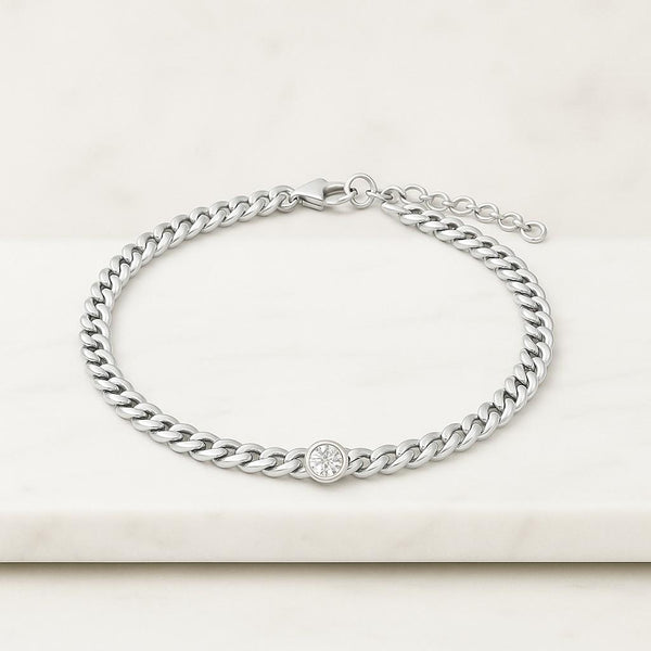 Bezel Moissanite Bracelet CZ Stone Round Cut 18k White Gold Plated Dainty Tennis Bracelet Gift for Her