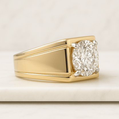 Bezel Set 1.00ct Lab-Grown Diamond Ring Wide Tapered Gold Band
