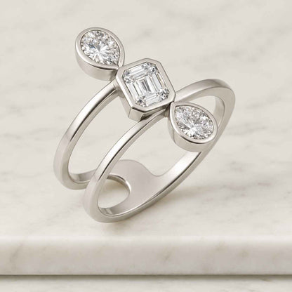 Bezel Set 2ct Lab Grown Diamond Emerald Toi Et Moi Engagement Ring 