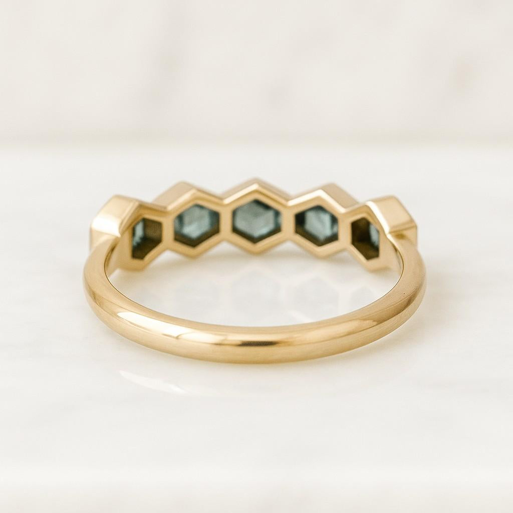 Bezel Set Aquamarine 14K Solid Gold Ring Engagement Ring For Women Hexagon Cut Aquamarine Ring March Birthstone Ring Birthday Gift For Her