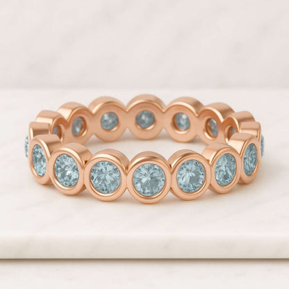 Bezel Set Diamond Wedding Band 1.5 MM Round Diamond Band Bezel Set Stackable Band