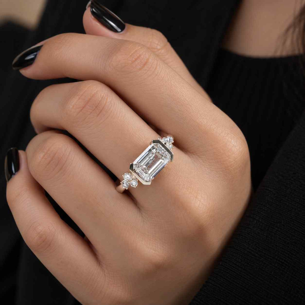 Bezel Set Emerald Cut Lab Grown Diamond Engagement Ring | IGI Certified | 10k 14k 18k Gold, Platinum & Silver | Stackable
