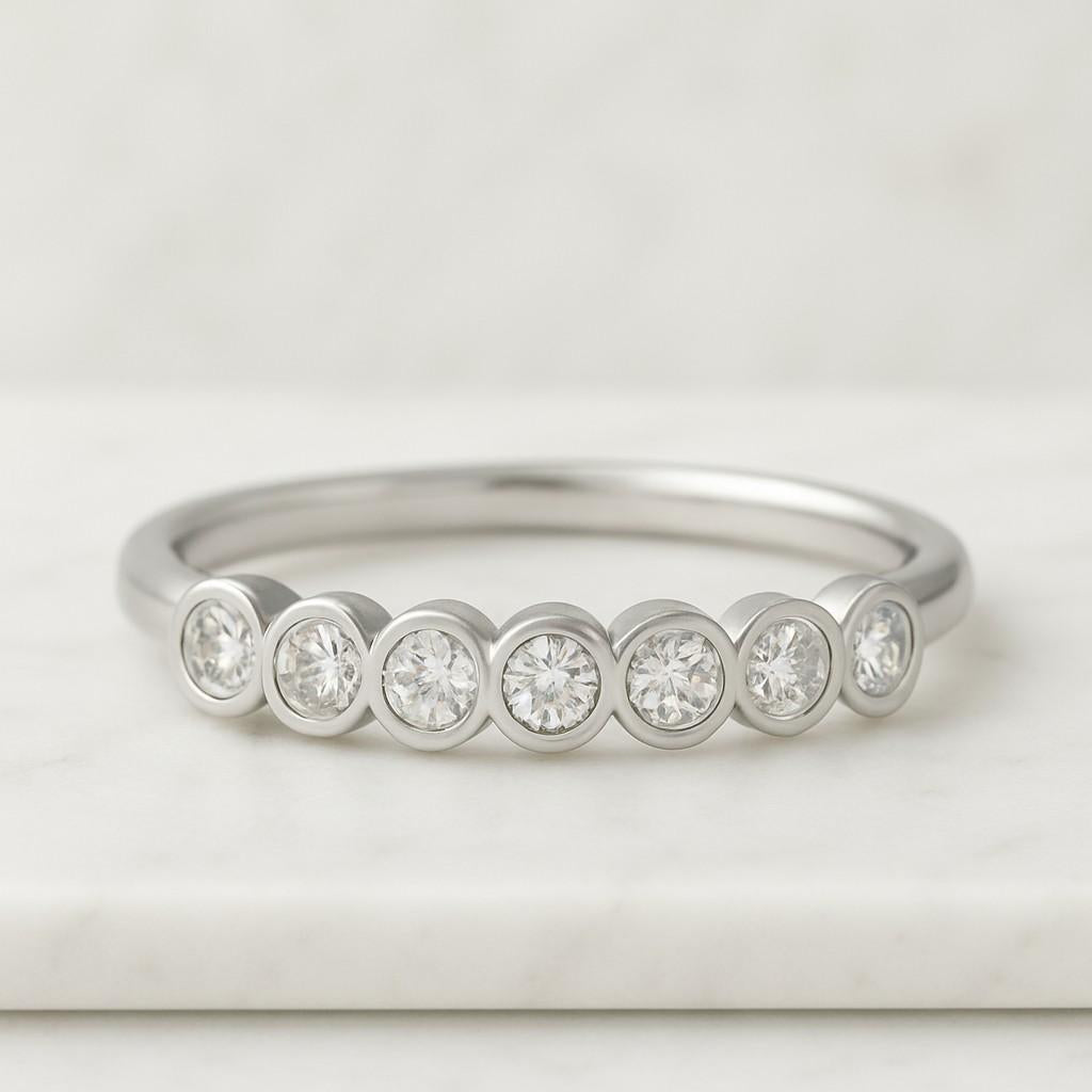 bezel set eternity minimalist band round cut colorless moissanite band matching band