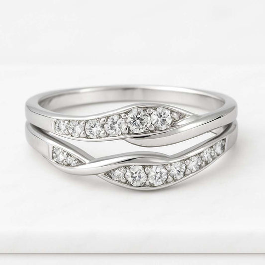 Bezel Set Kite Cut Moissanite Wedding Band Open Cuff Adjustable Ring 14k Gold Dainty Stackable Band for Women Matching Ring Gift For Her