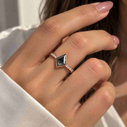 Bezel Set Kite Salt and Pepper Diamond Ring,