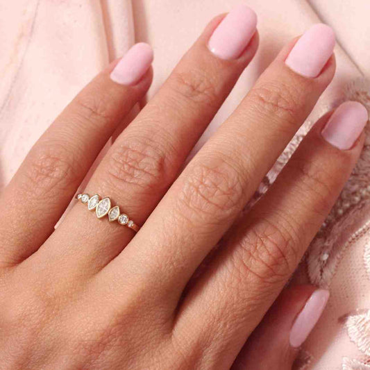 Bezel Set Marquise Cut Diamond Half Eternity Wedding Ring