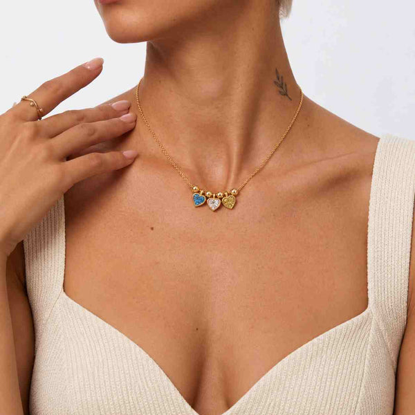 Bezel Set Princess Cut Lab Grown Diamond Necklace, White Gold Heart Three Stone Necklace, Fine Jewelry For Her
