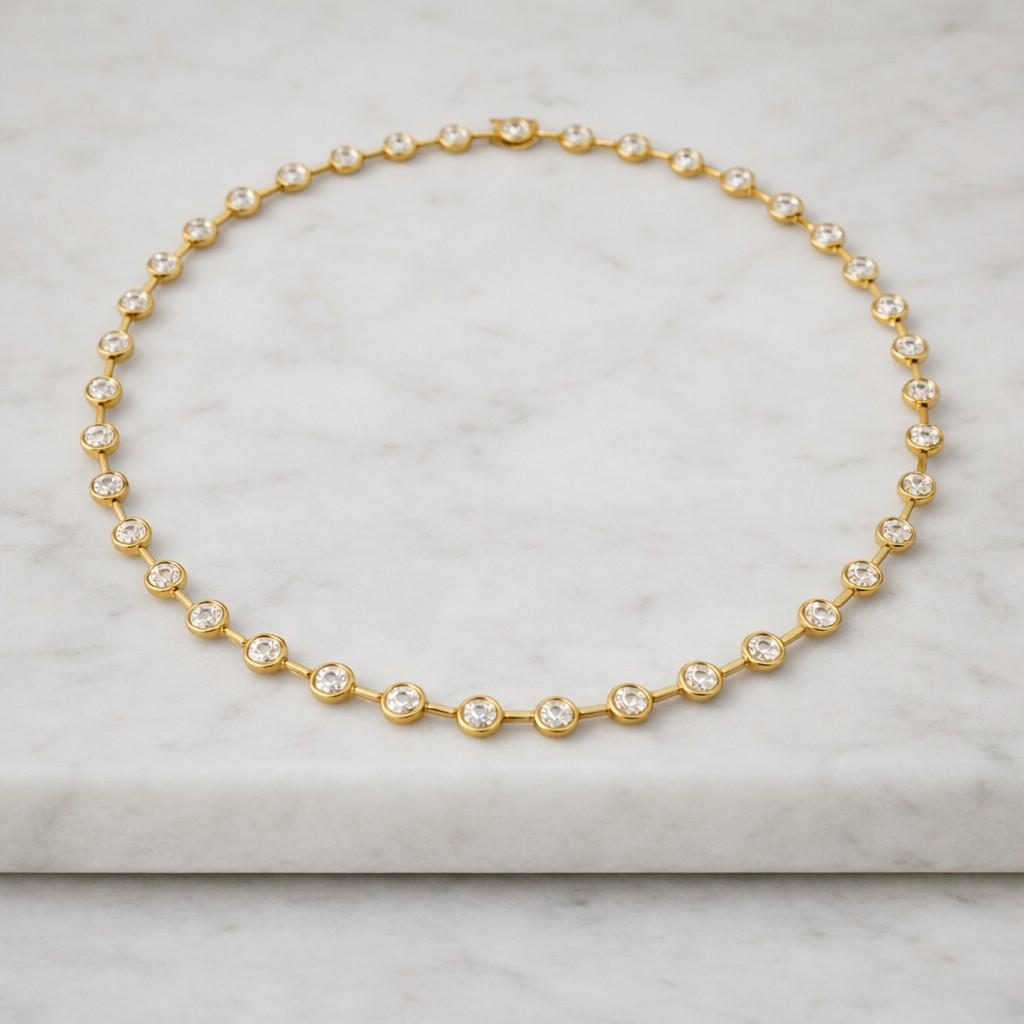 Bezel Tennis Necklace Moissanite 3MM VVS1 Round Bezel Diamond Tennis Necklace Gift for Her Bridesmaid Gift Moissanite Bezel Necklace
