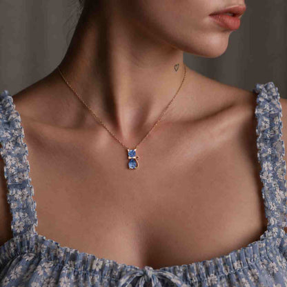 Birthstone Necklace for Women, Cat Lover Necklace, Birthday Month Gift, Kitten Necklace, Grandma Gift, Sterling Silver, Handmade Jewelry
