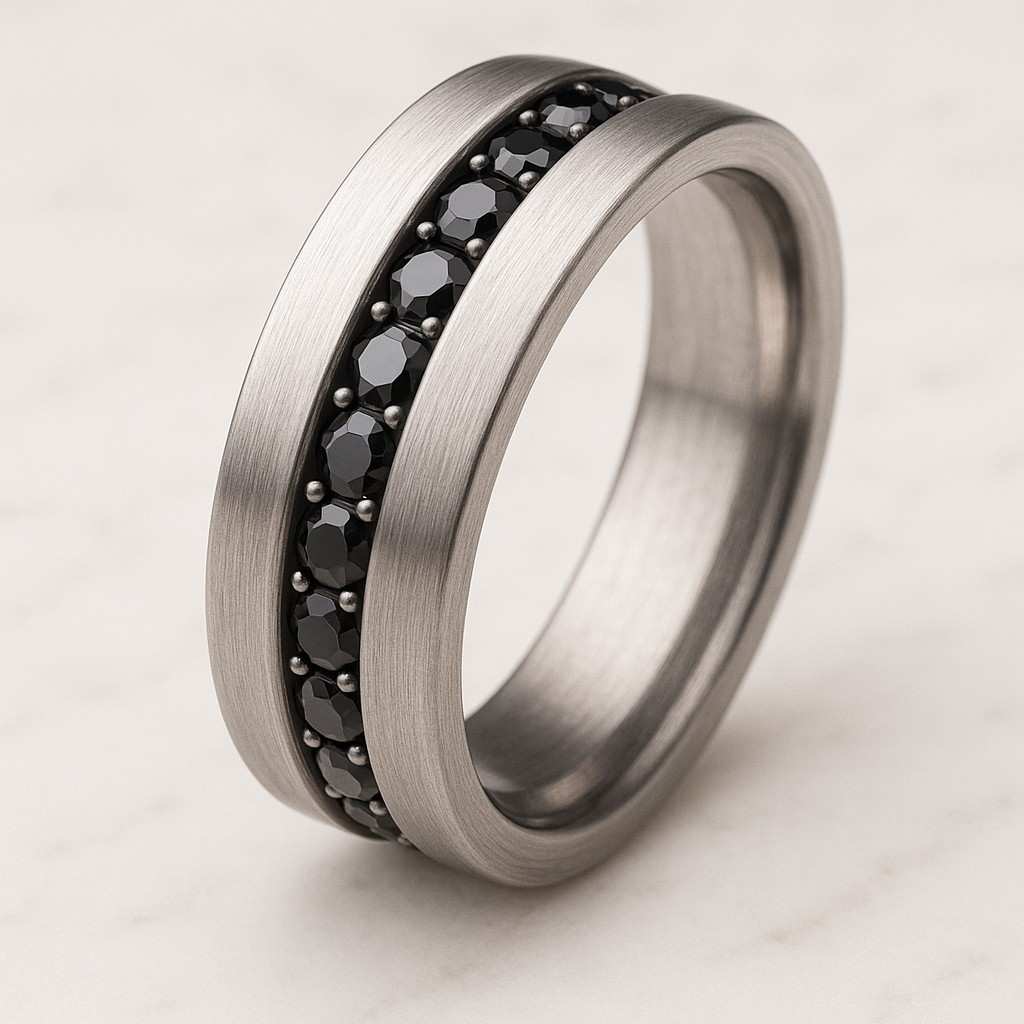 Black Diamonds Ring Micro Pave Wedding Band Black Diamond Stackable Band Solid Gold Thin Dainty Band
