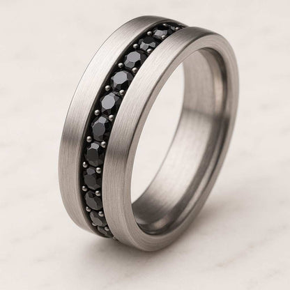 Black Diamonds Ring Micro Pave Wedding Band Black Diamond Stackable Band Solid Gold Thin Dainty Band