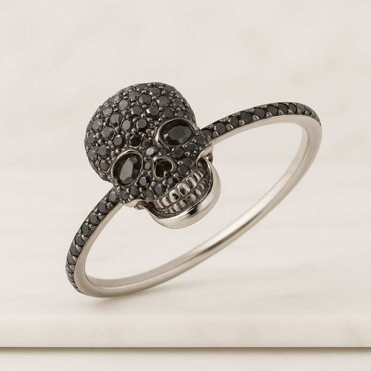 Black And White Diamond Skull Eternity Ring For Her