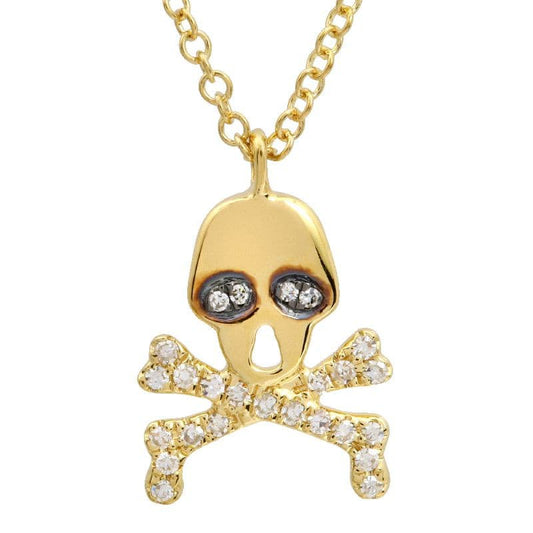 Black And White Diamond Skull and Crossbones Pendant