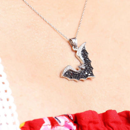 Black Diamond Bat Necklace in Solid 18K Gold