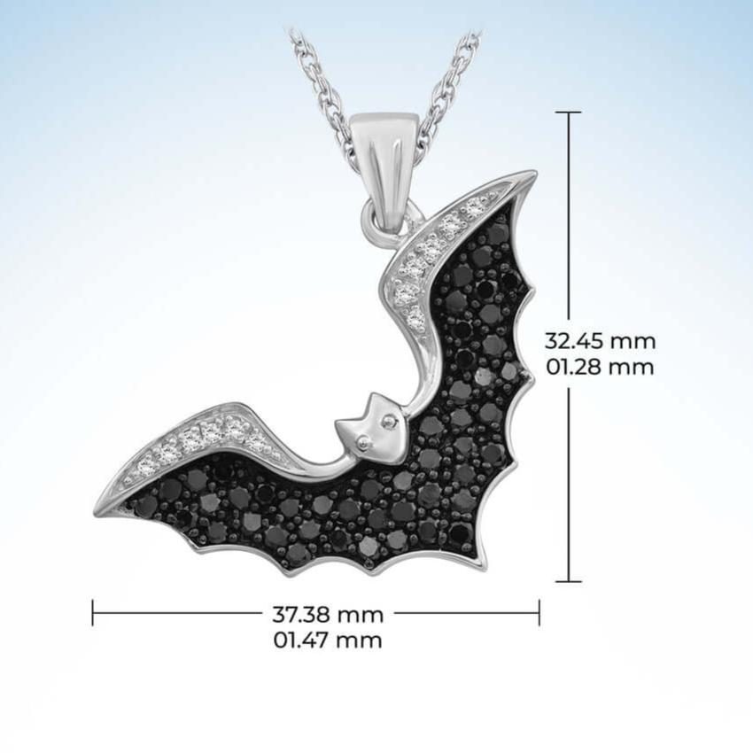 Black Diamond Bat Pendant Necklace in Solid 18K Gold