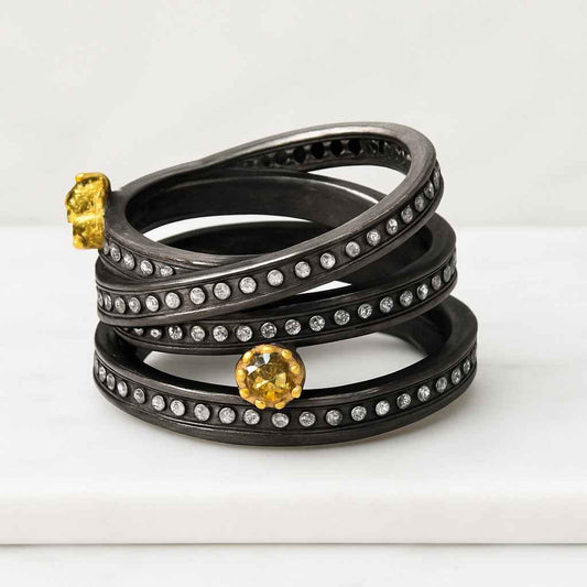 Black Hammered Obsidian Tungsten Wedding Ring Set His and Her Bands