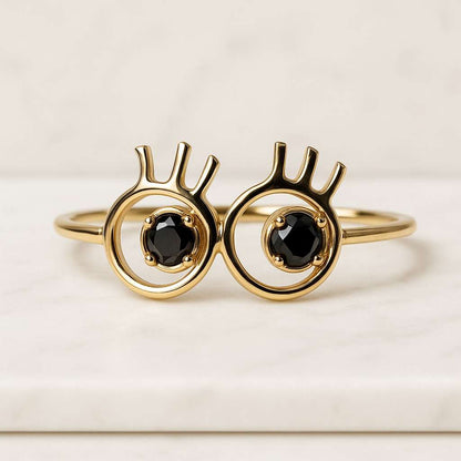 Black Round Cut Lab Grown Diamond Engagement Ring, Concave Band, 14K Yellow Gold Band, Full Eternity Statement Band