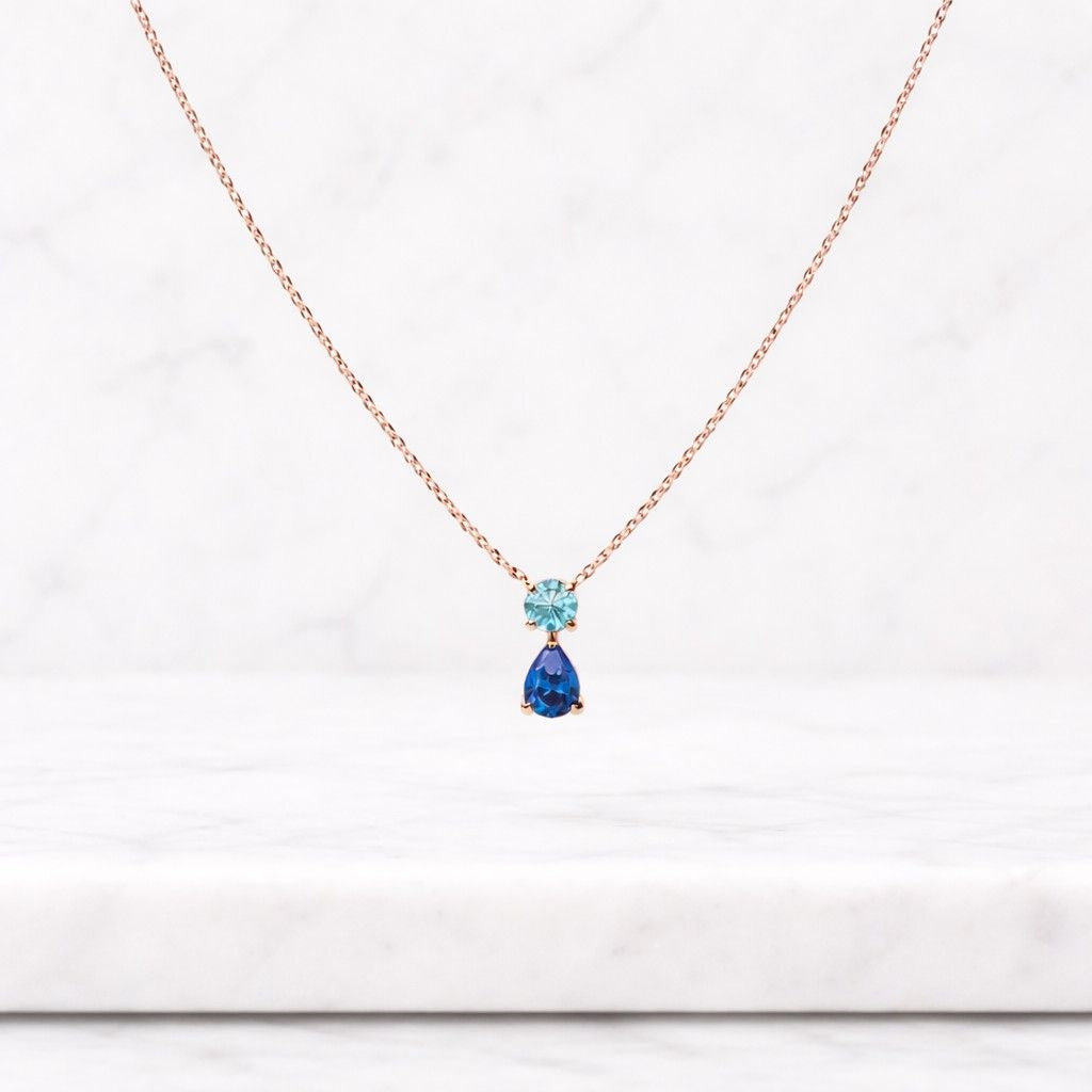 14K Solid Gold Emerald Charm Necklace, May Birthstone Necklace with CZ, 14K Gold Teardrop Green Gemstone Necklace, Dainty Gift For Her