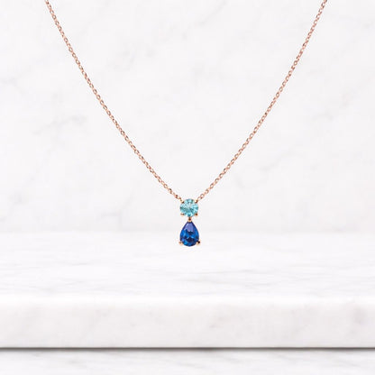 14K Solid Gold Emerald Charm Necklace, May Birthstone Necklace with CZ, 14K Gold Teardrop Green Gemstone Necklace, Dainty Gift For Her