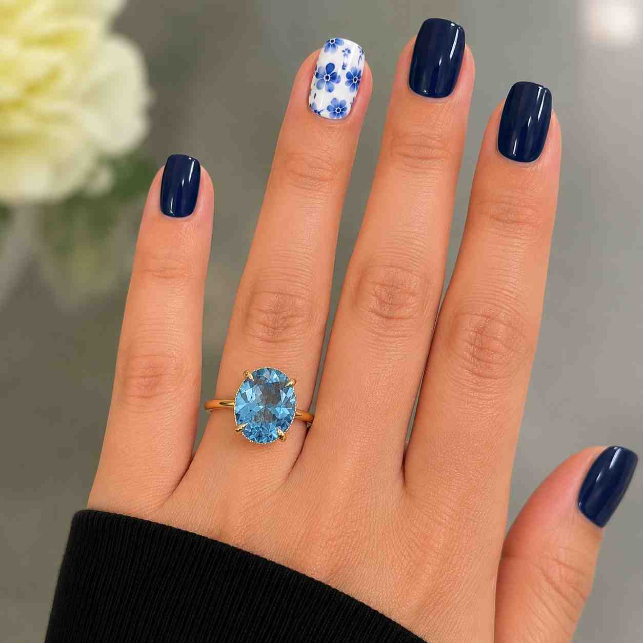  Blue Diamond Engagement Ring, Hidden Halo Blue Lab Grown Bridal Ring, Split Shank Oval Blue Diamond Engagement Ring