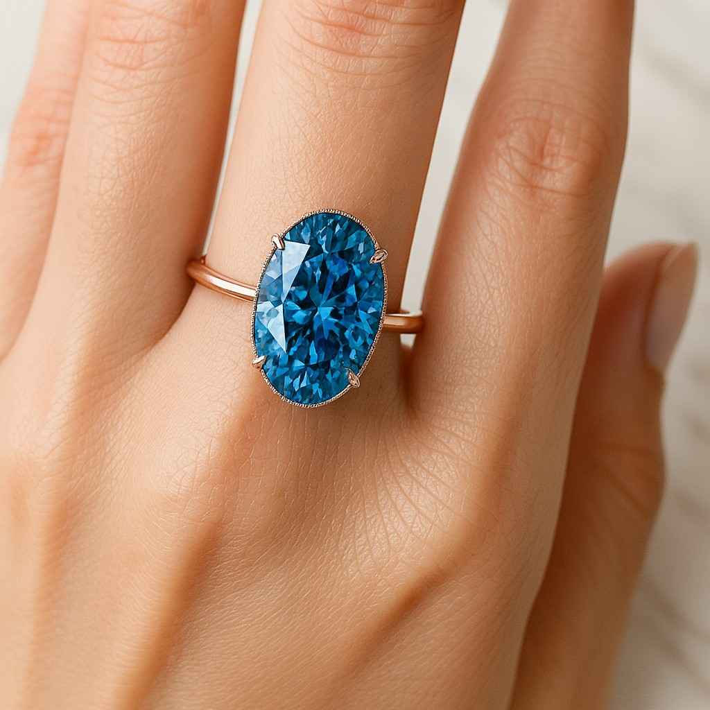 Blue Diamond Ring For Women IGI Certified Oval Lab Grown Diamond Engagement Ring