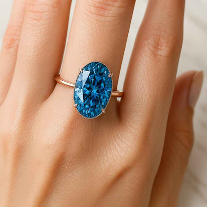 Blue Diamond Ring For Women IGI Certified Oval Lab Grown Diamond Engagement Ring
