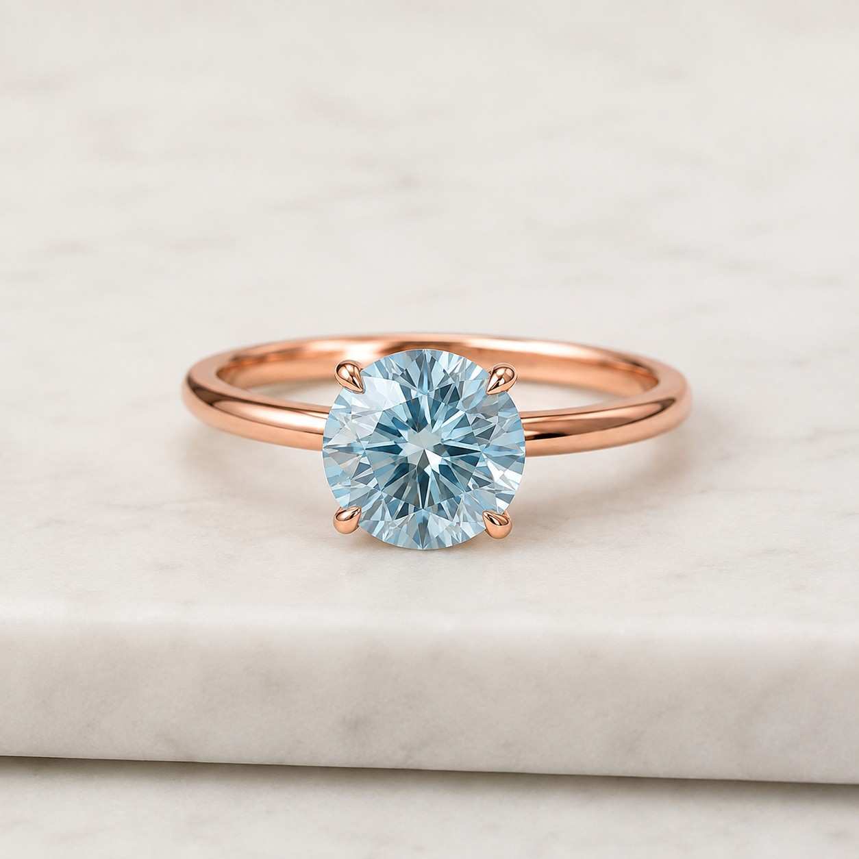 Blue Diamond Round Cut Lab Grown Engagement Ring  IGI Certified  Hidden Halo with Pave Round Diamonds  10k 14k 18k Gold & Silver