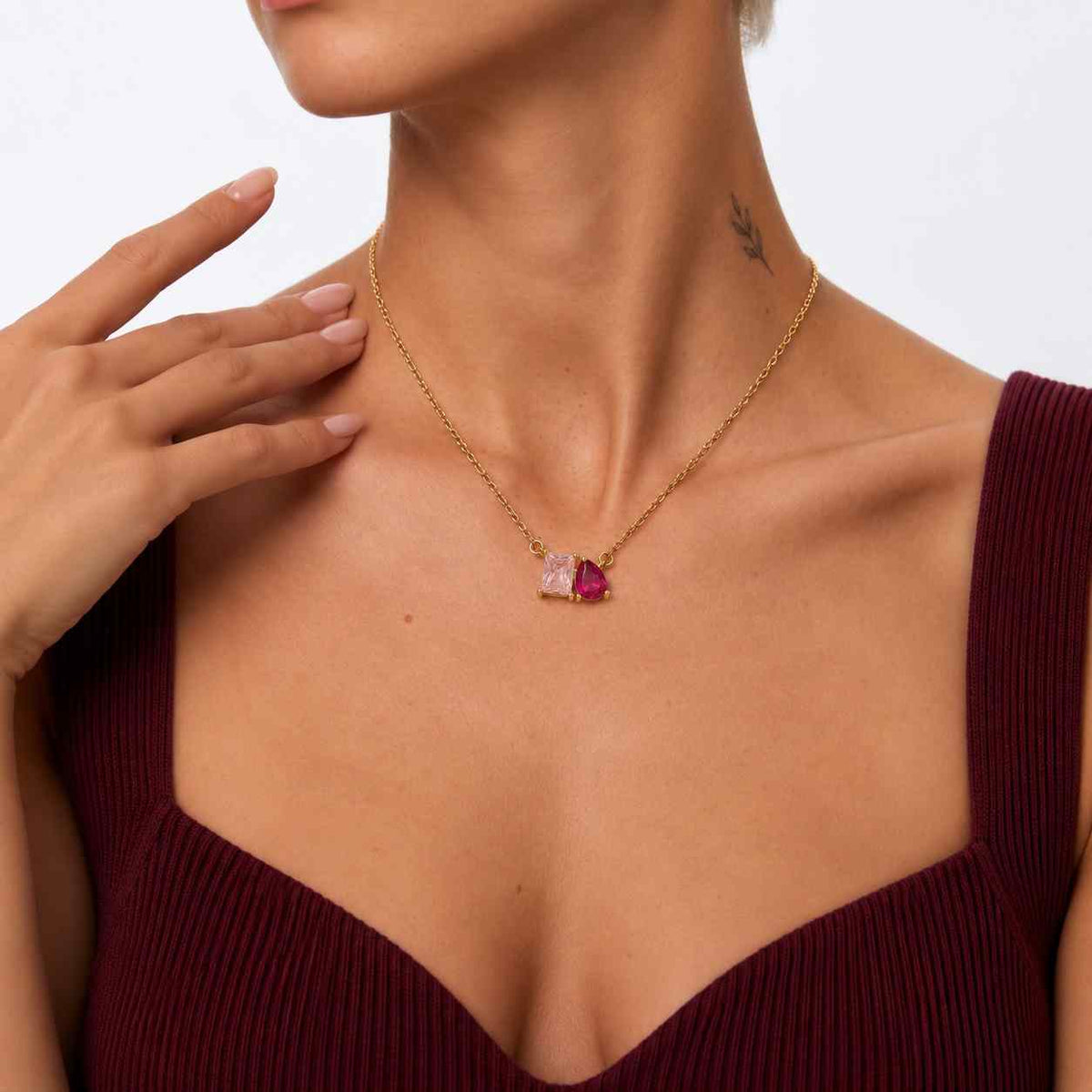 Blue Emerald & Pear Cut Lab Grown Diamond Necklace, Toi Et Moi Necklace, Two Stone Necklace, 14K Solid Gold, Bridal Wedding Jewelry