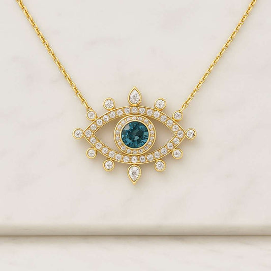 Blue Evil Eye Pendant Necklace Gold Chain Nazar