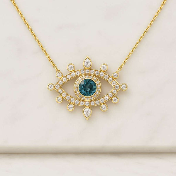 Blue Evil Eye Pendant Necklace Gold Chain Nazar