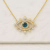 14k Solid Gold Dainty Sapphire Evil Eye Necklace