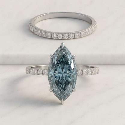 Blue Marquise Lab Grown Diamond Engagement Ring Marquise Cut Blue Diamond Ring IGI Certified Lab Grown Diamond Three Marquise Promise Ring