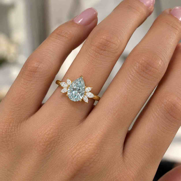 Blue Pear Cut Lab Diamond Ring  Infinity Twist Pave Halo Bridal Jewelry  Wedding Gift