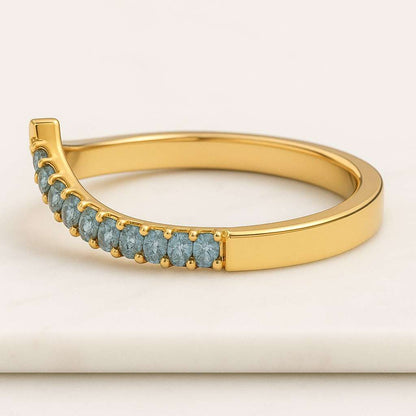 Blue Round Cut Diamond Full Eternity Band Lab Grown Diamond Wedding Band 14K Solid Gold Half Bezel Set Band Anniversary Gift