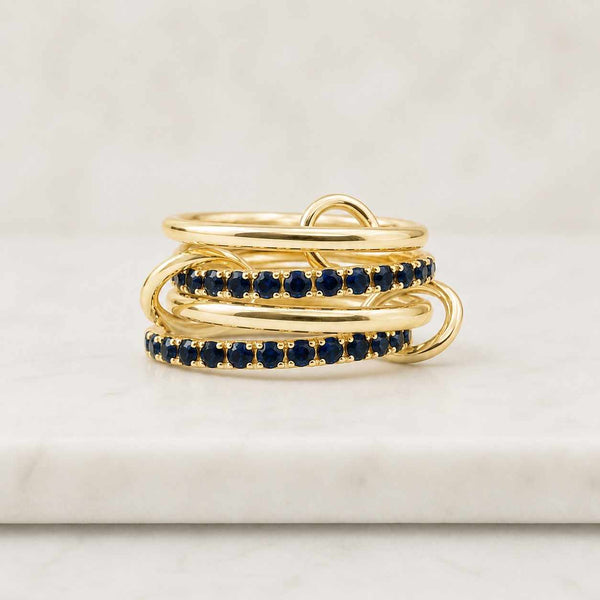 Blue Sapphire 925 Sterling Silver Multi Band Ring, Two-Tone
