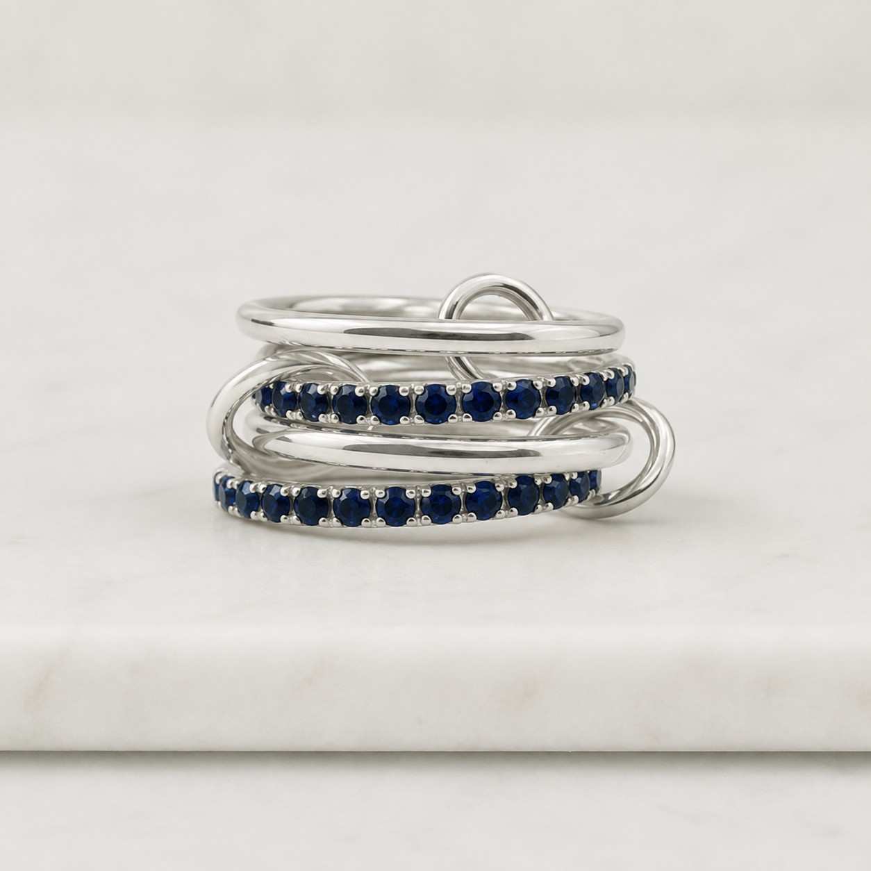 Blue Sapphire CZ 925 Silver Multi Link Eternity Ring