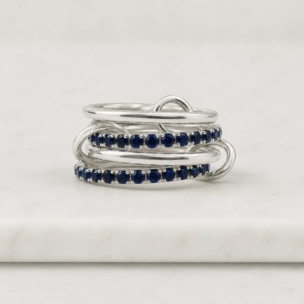Blue Sapphire CZ 925 Silver Multi Link Eternity Ring