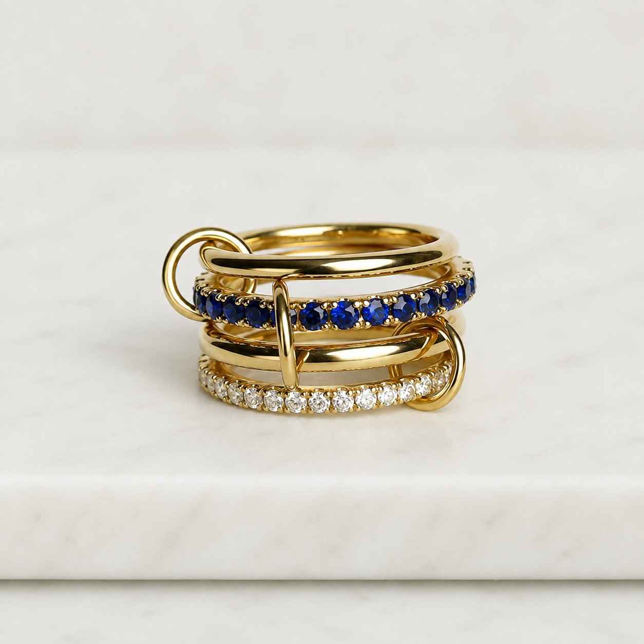 blue sapphire interlocking loop ring, paperclip linked band ring, stacking gold wrap ring, layered link ring, anniversary gift for her