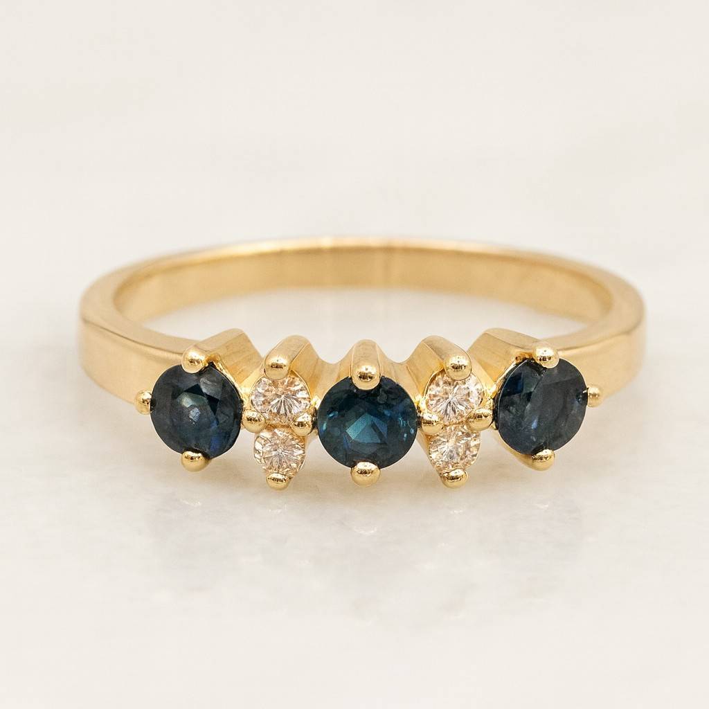 Blue Sapphire and Lab-Grown Diamond Ring 14K White Gold Solitaire