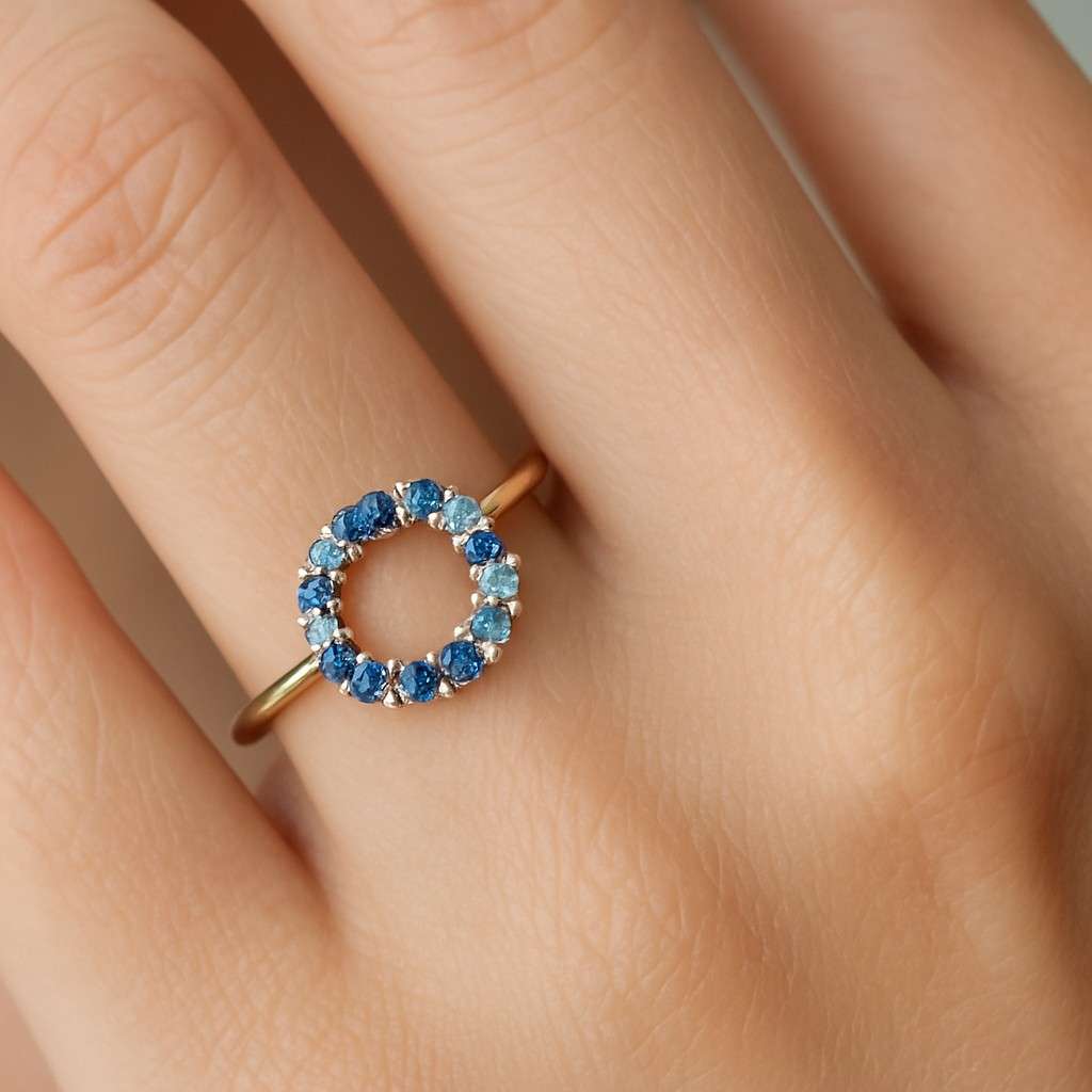 Blue Sapphire engagement Ring Set Unique Hidden Halo Vintage Yellow Gold Saphire Ring