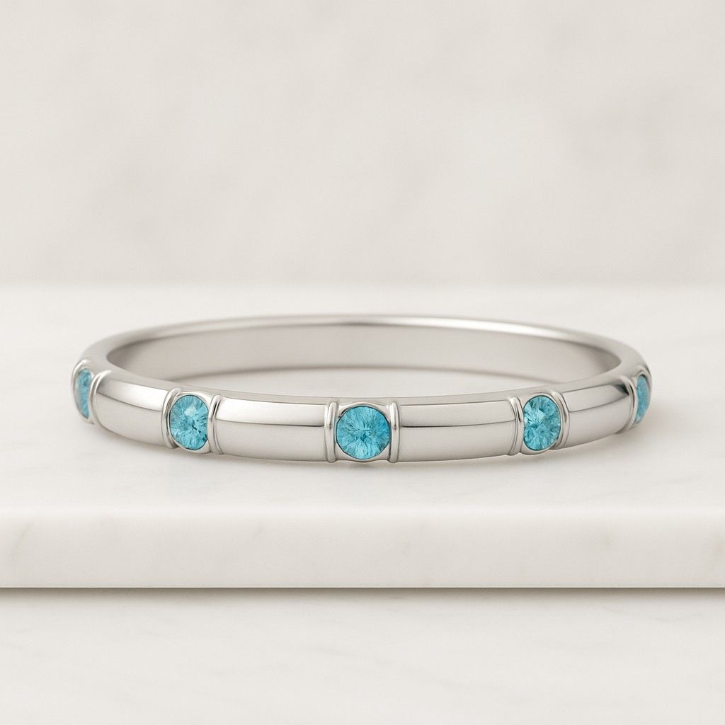 Blue Topaz Solitaire Ring 14K Gold Round Cut Minimalist Wedding Band Ring