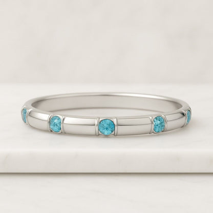 Blue Topaz Solitaire Ring 14K Gold Round Cut Minimalist Wedding Band Ring