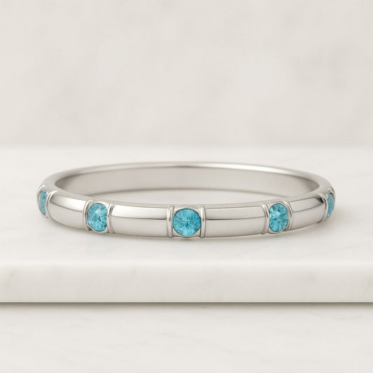 Blue Topaz Solitaire Ring 14K Gold Round Cut Minimalist Wedding Band Ring